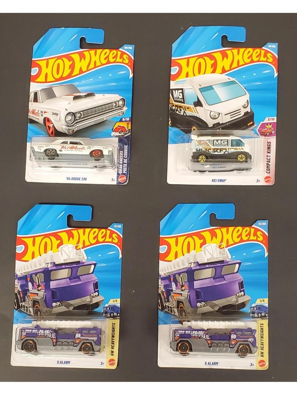 Hot Wheels Lot of 4 - '64 Dodge 330, KEI Swap Van & 5 Alarm Fire Truck x2 - NIP